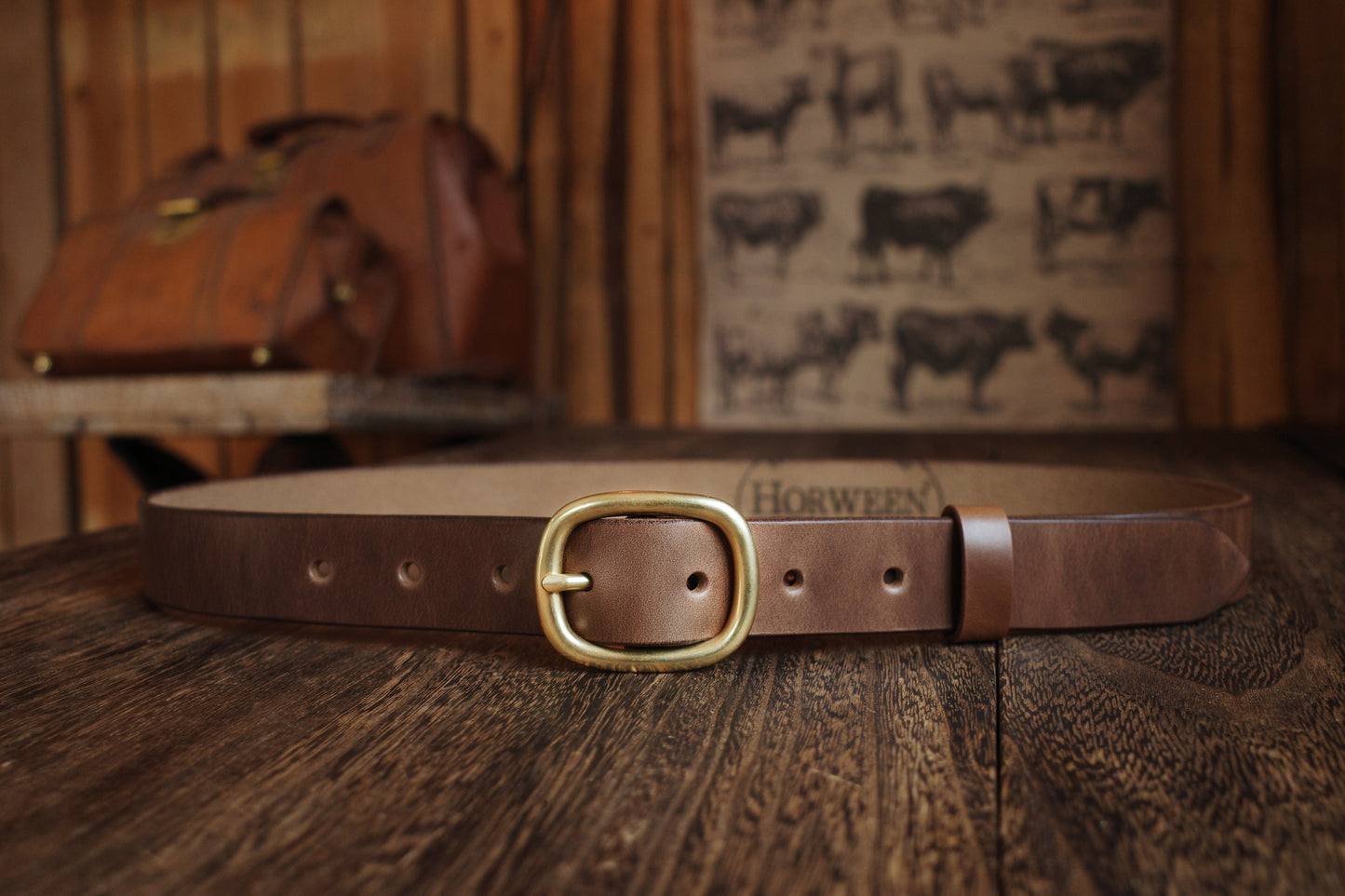 HORWEEN ホーウィン茶芯レザー 真鍮バックル ベルト ユニセックス 28mm