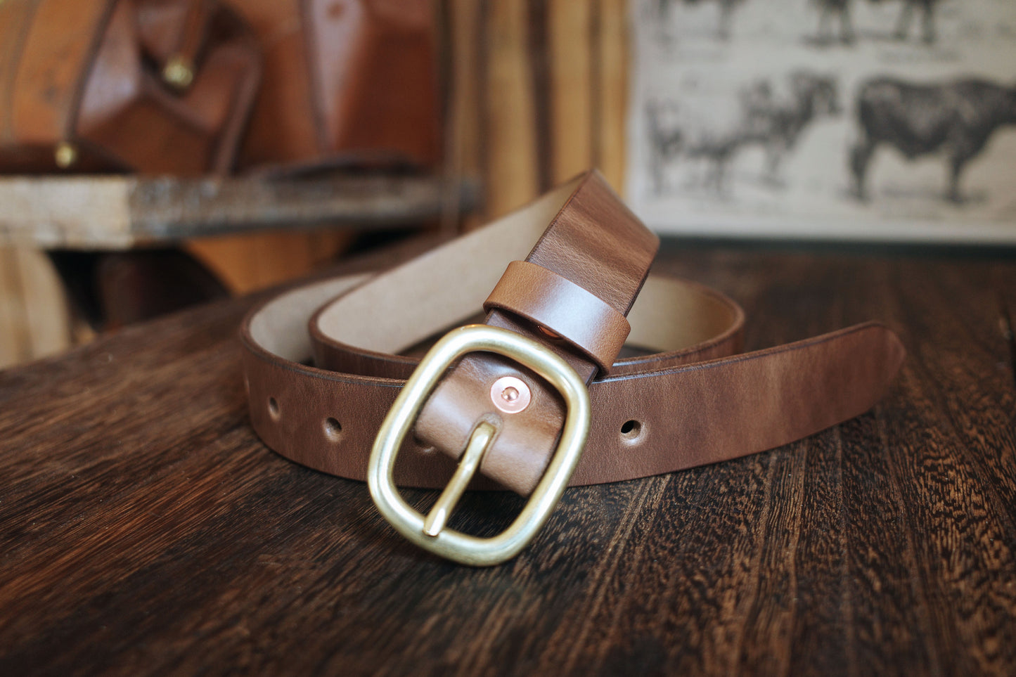HORWEEN ホーウィン茶芯レザー 真鍮バックル ベルト ユニセックス 28mm