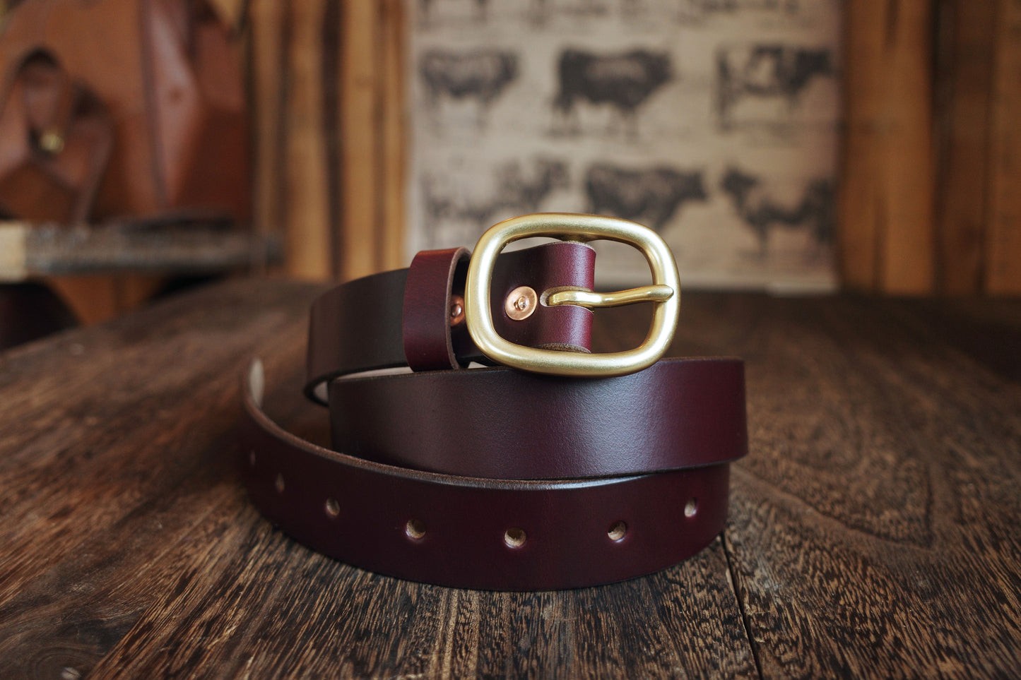 HORWEEN ホーウィン茶芯レザー 真鍮バックル ベルト ユニセックス 28mm