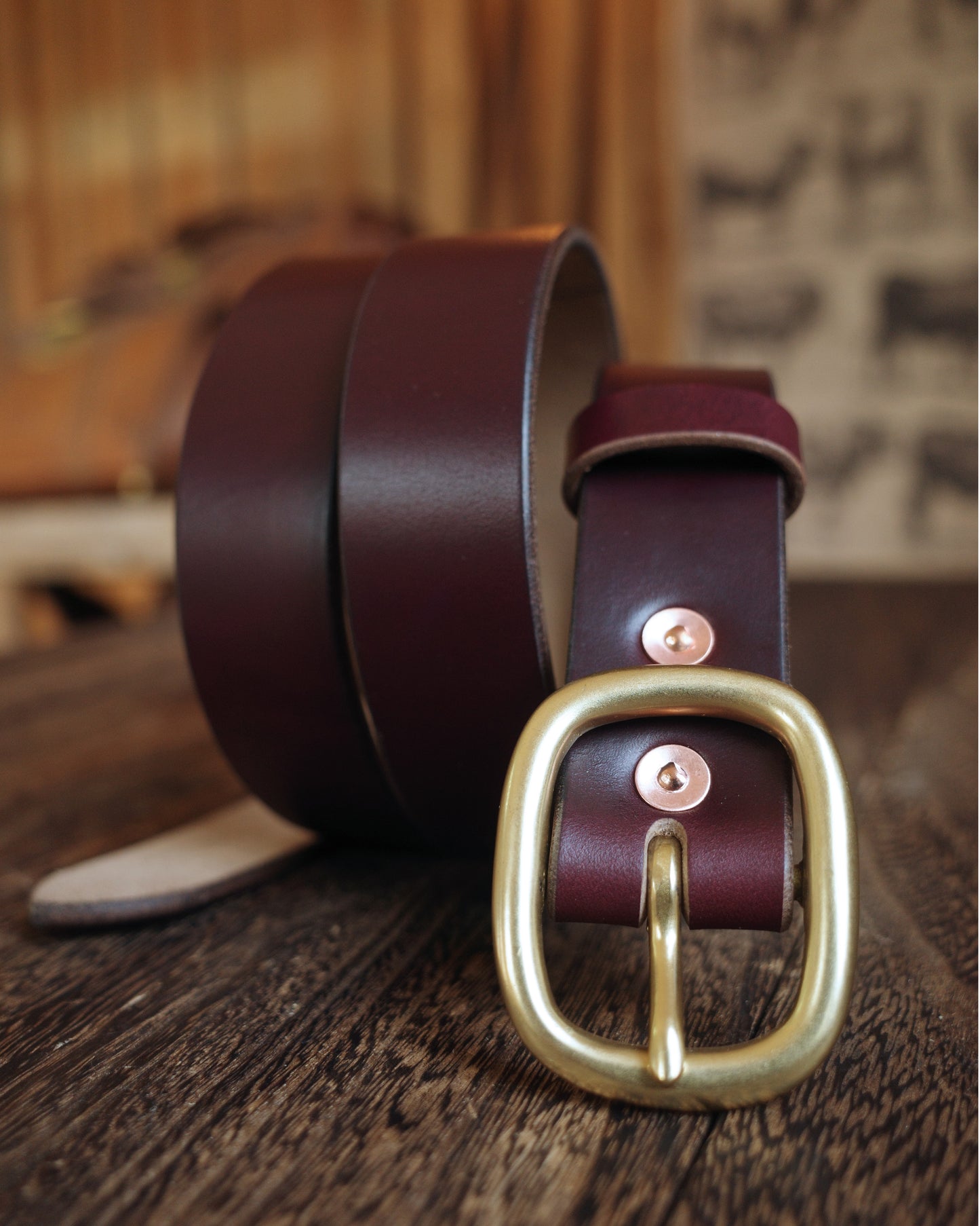 HORWEEN ホーウィン茶芯レザー 真鍮バックル ベルト ユニセックス 28mm