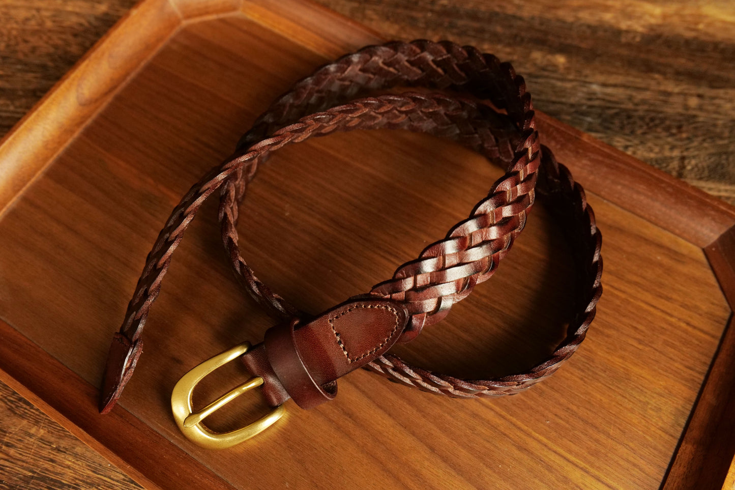 レザーメッシュベルト 真鍮バックル/ハンドメイド クラシック