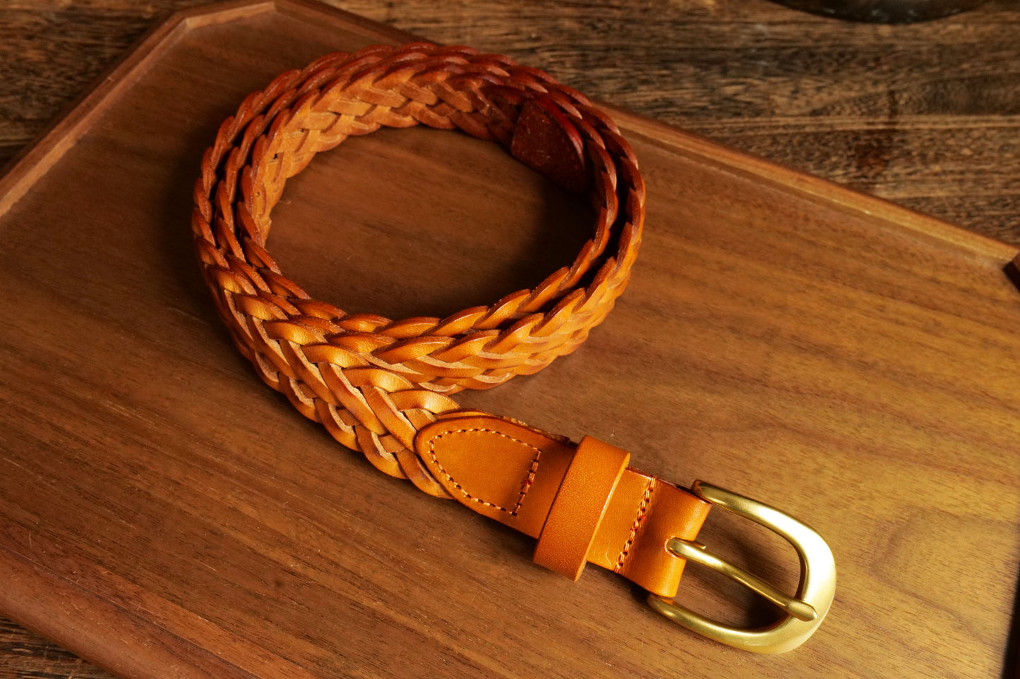 レザーメッシュベルト 真鍮バックル/ハンドメイド クラシック