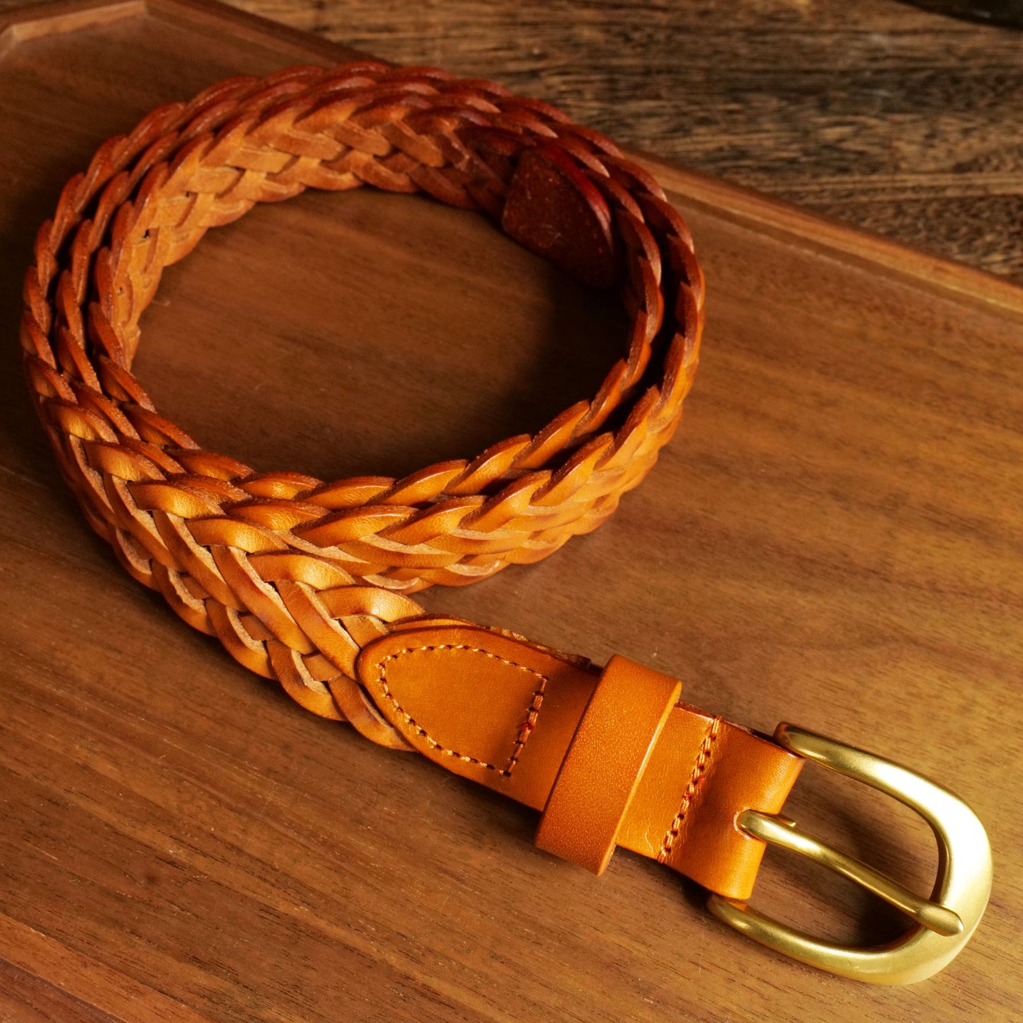 レザーメッシュベルト 真鍮バックル/ハンドメイド クラシック
