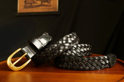 レザーメッシュベルト 真鍮バックル／ハンドメイド クラシック