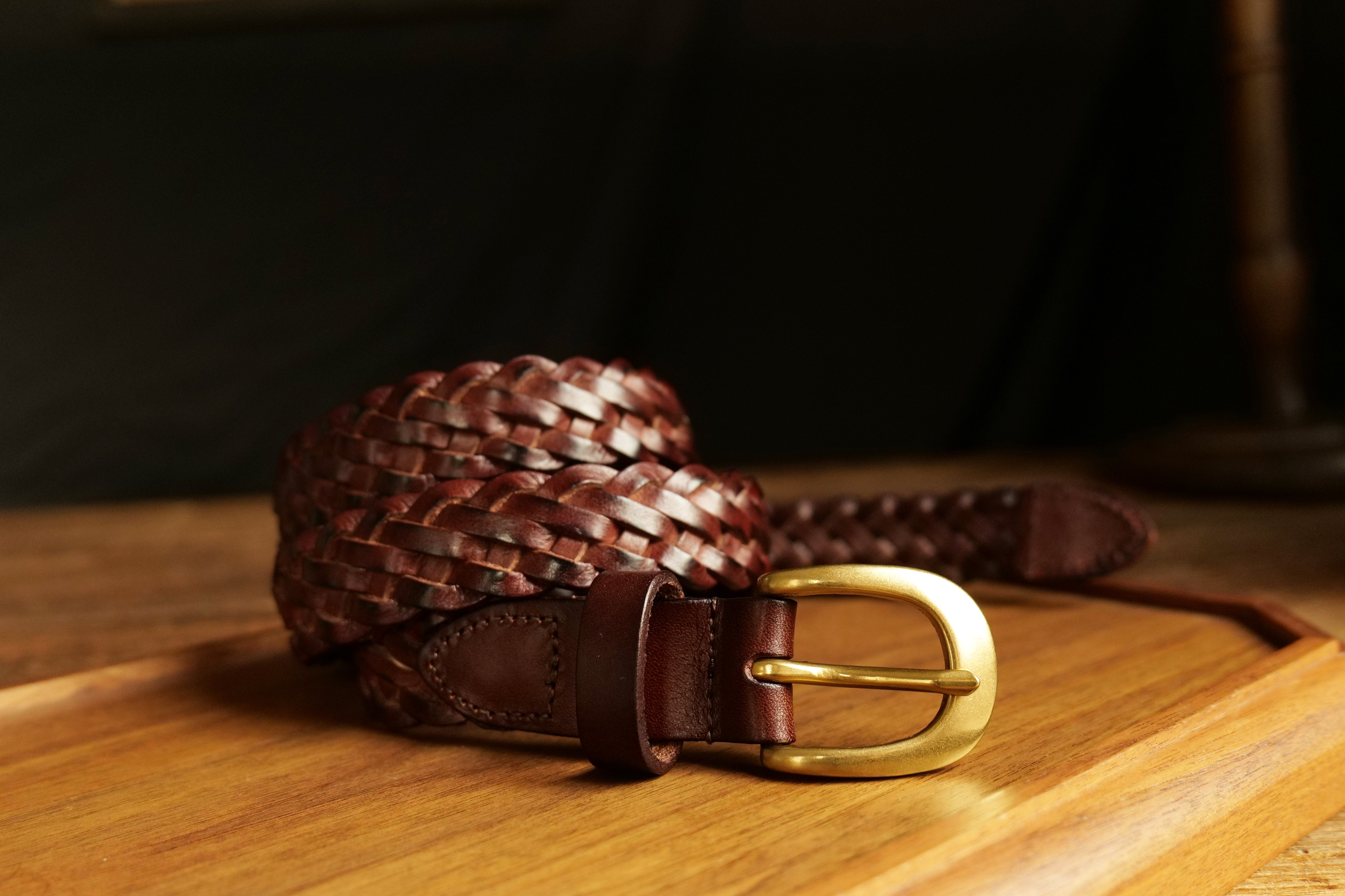 レザーメッシュベルト 真鍮バックル／ハンドメイド クラシック belt