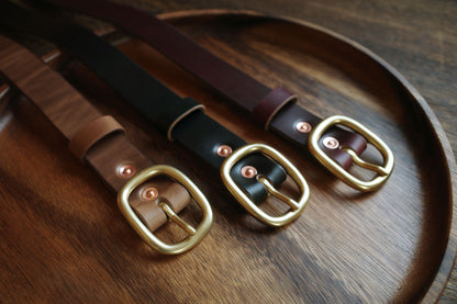 HORWEEN ホーウィン茶芯レザー  真鍮バックル ベルト  ユニセックス　28mm