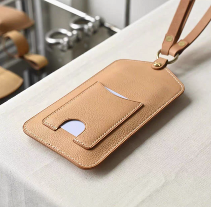 『手縫い 』スリムスマホショルダー 携帯ホルダー ICポケット付け　シンプル　スマホポシェット本革