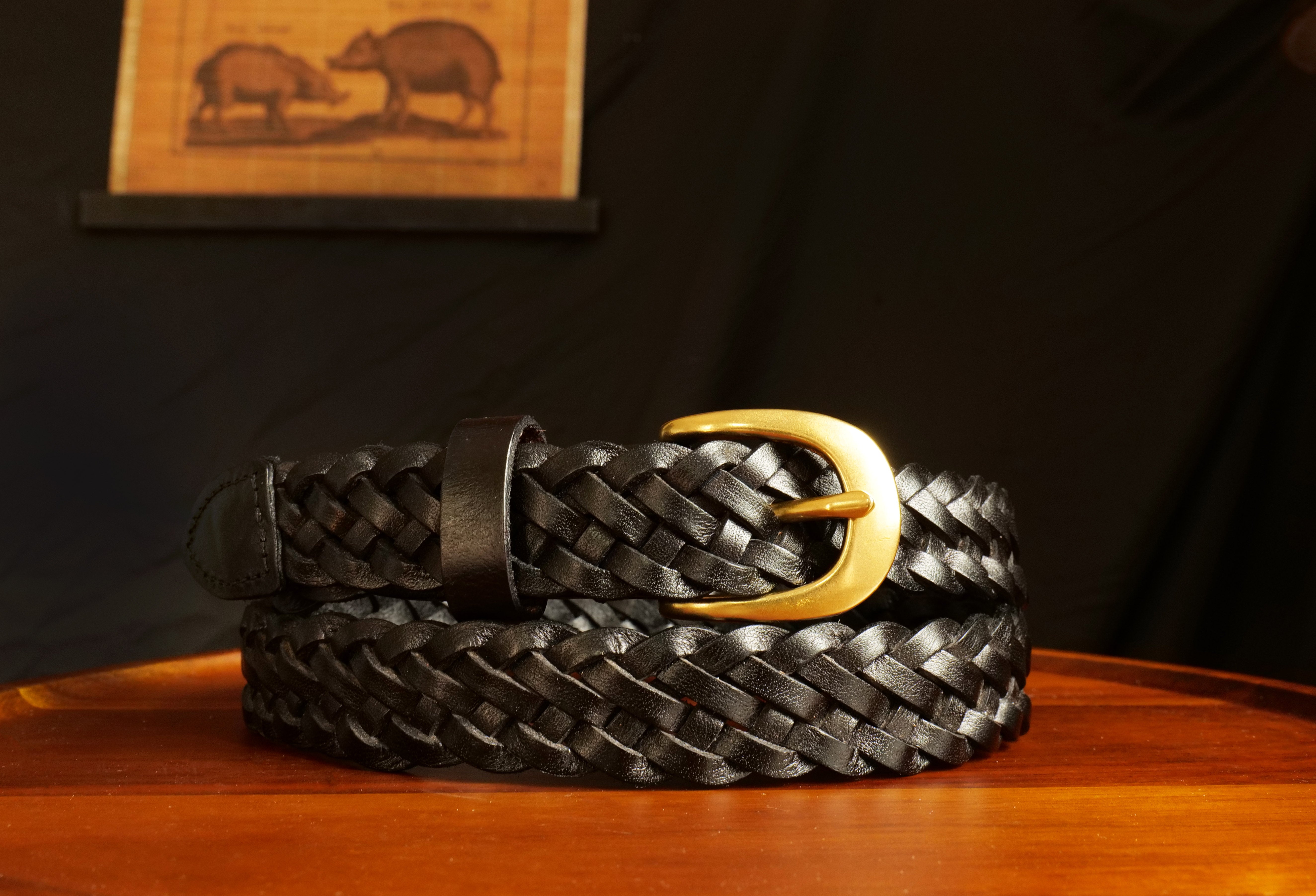 レザーメッシュベルト 真鍮バックル／ハンドメイド クラシック belt