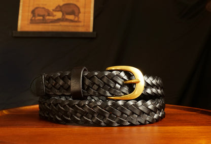 レザーメッシュベルト 真鍮バックル／ハンドメイド クラシック