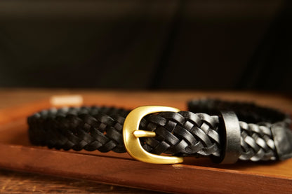 レザーメッシュベルト 真鍮バックル／ハンドメイド クラシック