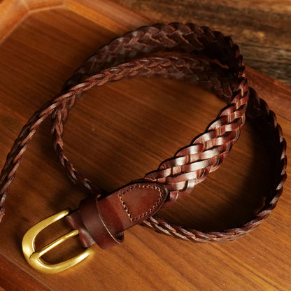 レザーメッシュベルト 真鍮バックル／ハンドメイド クラシック