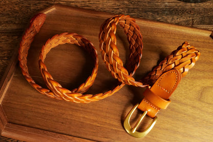 レザーメッシュベルト 真鍮バックル／ハンドメイド クラシック
