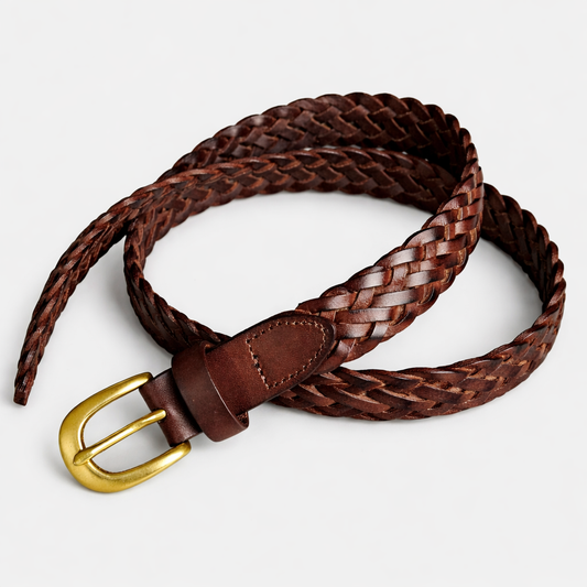 レザーメッシュベルト 真鍮バックル／ハンドメイド クラシック belt