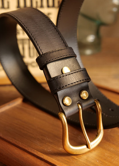 メンズクラシックベルト 真鍮バックル／3.8cm幅 イタリアレザー