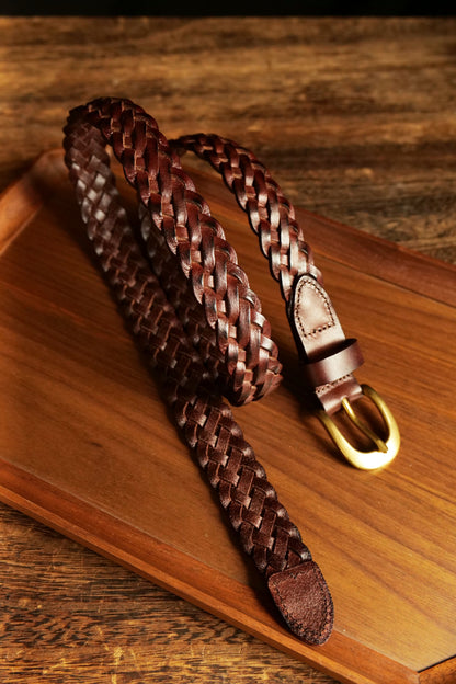レザーメッシュベルト 真鍮バックル／ハンドメイド クラシック