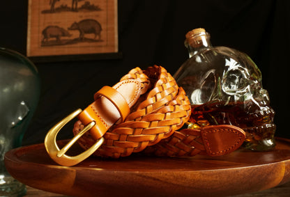 レザーメッシュベルト 真鍮バックル／ハンドメイド クラシック